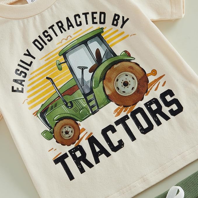 Toddler Baby Boy Clothes Summer Short Sleeve Trucks Tractors Print T-Shirt Tops Solid Color Shorts Set Casual Outfit