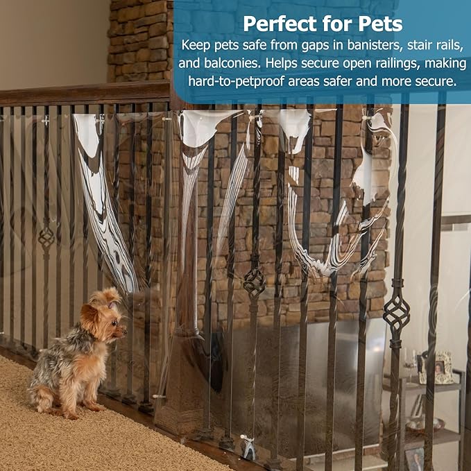 Cardinal Gates KS15 Banister Shield Protector - Clear Indoor Banister Guard for Babies - Shatterproof Plastic Banister Guard for Pets - Made in The USA - 15 Feet Roll