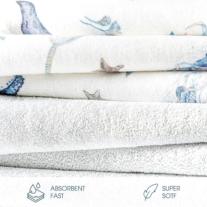 GRSSDER Baby Hooded Towel 2 Pack for Newborn, Super Soft Bath Towels with Original Designs, Ultra Absorbent Knit Terry, Large Toddler Towels with Hood for Boys Girls, Shower Gifts for Infant,34"x 34"