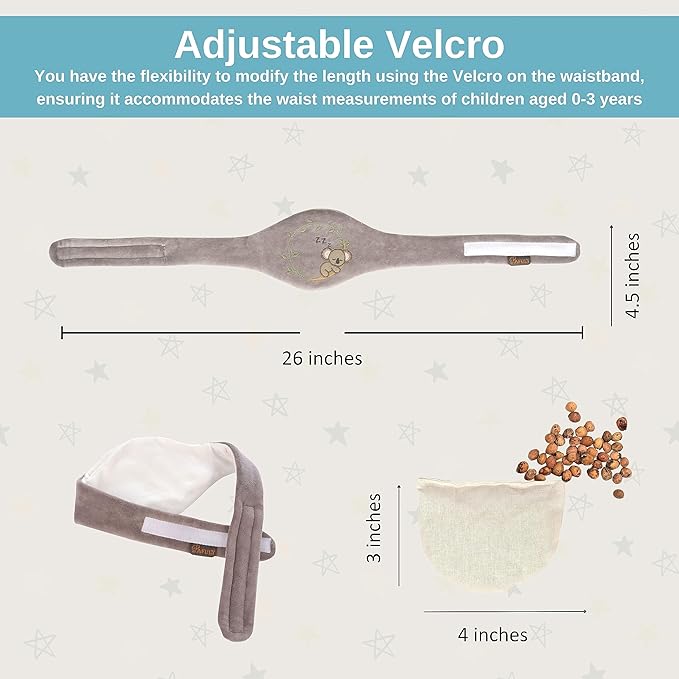 Baby Colic Gas and Upset Stomach Relief for Newborns-100% Cherry Seed-Heated Tummy Wrap-Colic Baby Swaddling Belt for Natural Relief–Soothing and Calming (Gray)