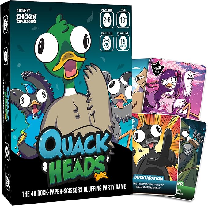 Chicken Challengers Quack Heads Card Game The 4D Rock Paper Scissors Bluffing Party Game | Competitive and Fun for Adults & Teens, 2-6 Players, Ages 13+, Perfect for Party and Family Game Nights