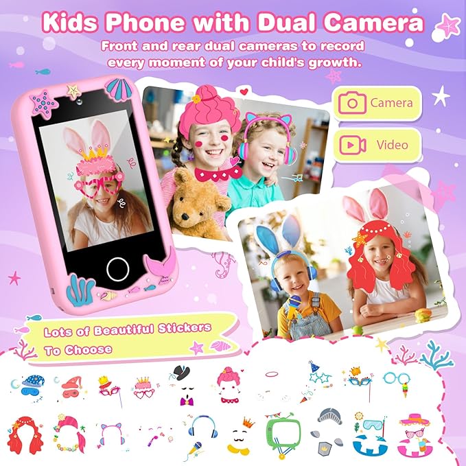 M SANMERSEN Kids Smart Phone for 3-6 Year Olds – 2.8" Touchscreen, Dual Camera, 28 Learning Games, MP3 Music Player, 32GB SD Card – Educational Toddler Phone Toy for Boys & Girls