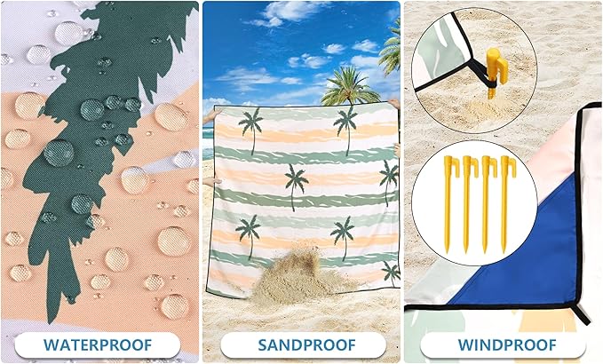 Beach Blanket Waterproof Sandproof Extra Large Beach Mat 79" X 83"/120"x108"for 1-8 Adults Quick Drying Durable Outdoor Picnic Mat for Beach Travel Camping Hiking