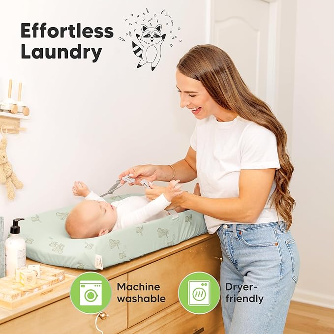 2-Pack Baby Changing Pad Cover for Girl, Boy - 32x16 Soft Viscose Derived from Bamboo Baby Diaper Changing Table Pad Cover Sheets, Neutral, Snug Fit Nursery Diaper Change Sheets (Elly)