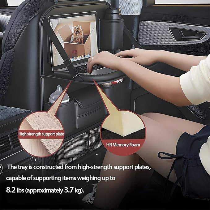 Universal Foldable Car Backseat Organizer with Table Tray, Car Seat Back Protector with Touch Screen Phone Holder, Premium Leather Kick Mats with Storage Pockets Tissue Holder (Brown)