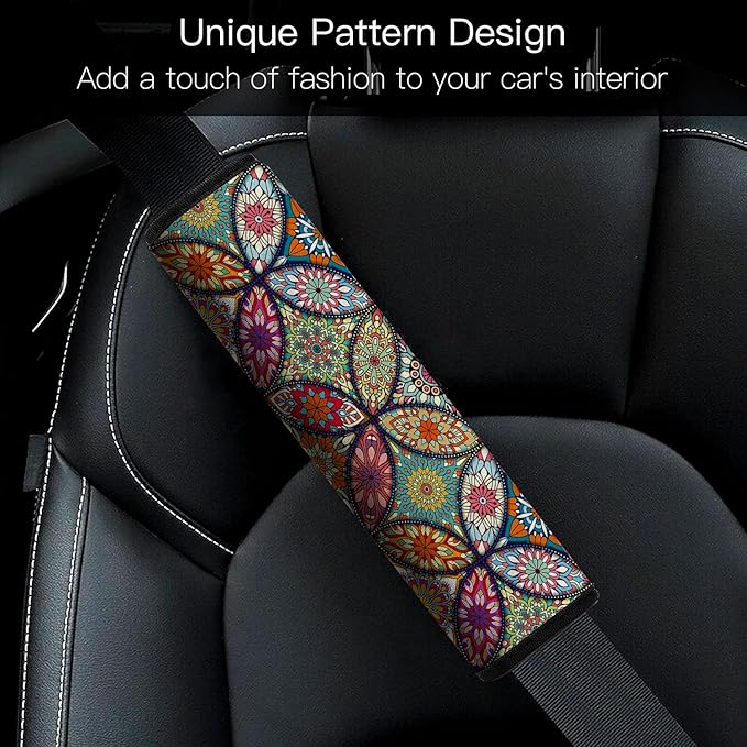 Car Seat Belt Pad Cover, 4-Pack Soft Car Safety Seat Belt Strap Shoulder Pad for Adults and Children, Suitable for Car Seat Belt, Backpack, Shoulder Bag(Pretty Mandala)