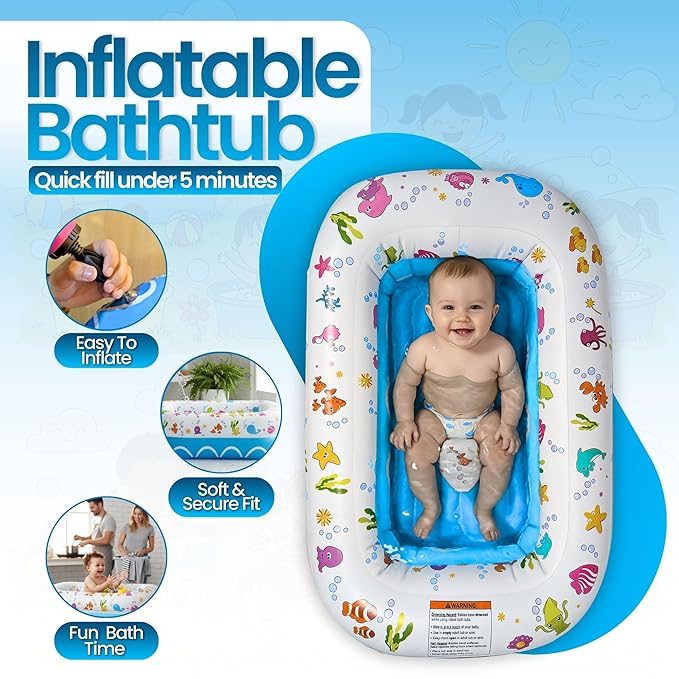 Mommy's Helper | Inflatable Under The Sea Baby Bathtub, Collapsible Safe Baby Bath Tub with Anti-Sliding Saddle Horn Seat, Must Have Travel Toddler Bath, Portable Bathtub Recommended Months 3 to 18