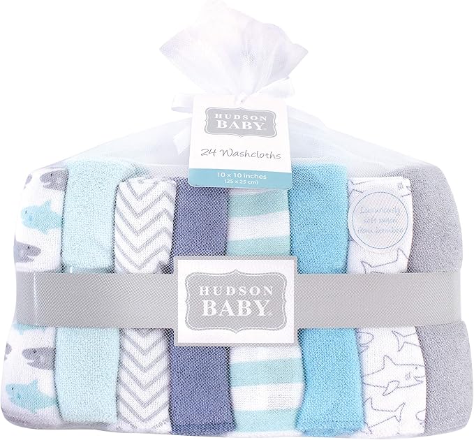 Hudson Baby Unisex Baby Rayon from Bamboo Washcloth Bundle, Sharks, One Size