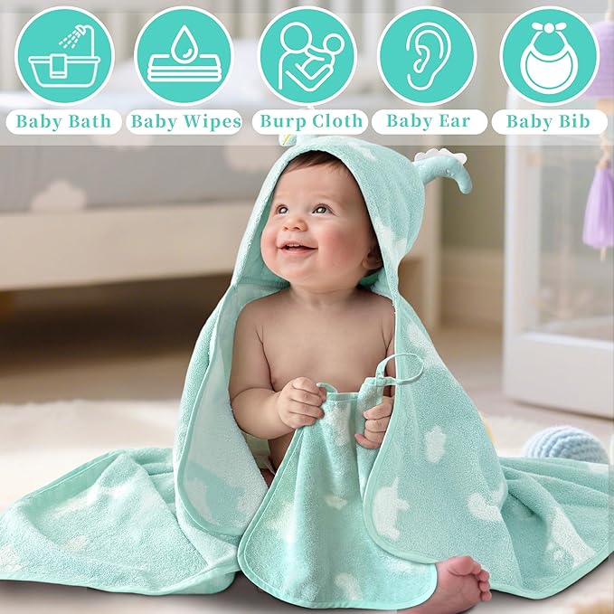 VOOVA & MOVAS Dino & Ivory Baby Washcloths | 12x12 Inches | Highly Absorbent | 6 Pack 100% Cotton | Ultra-Soft Newborn Towels | Perfect Set,Baby Essentials |Dino & Ivory Colors