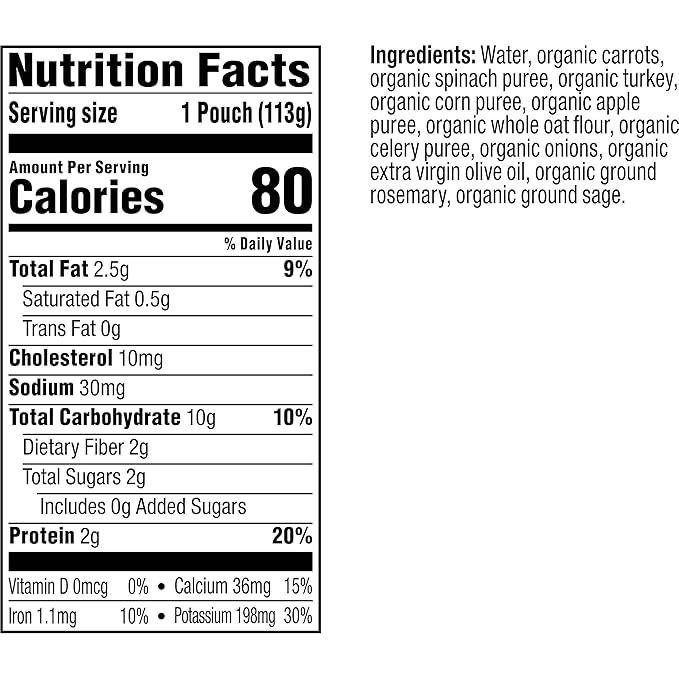 Plum Organics Stage 3 Organic Baby Food - Carrot, Spinach, Turkey, Corn, Apple, and Oat - 4 oz Pouch (Pack of 6) - Organic Baby Food Pouch