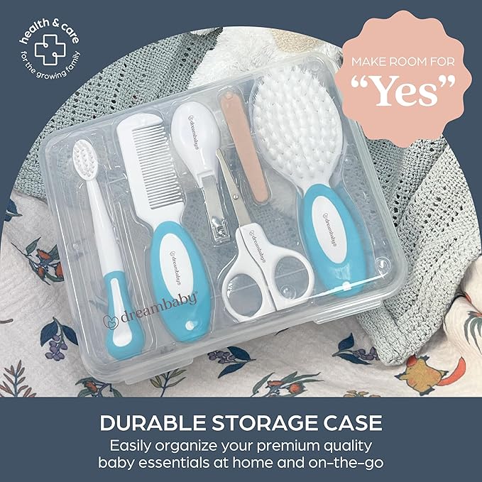 Dreambaby Essential 10pc Baby Grooming Kit, Newborn Safety Care Set with Brush, Comb, Toothbrush, Nail Clippers, Nail Scissors, Emory Boards and Storage Case