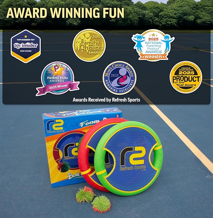 Fun Bouncy Paddle & Stringy Ball Toss & Catch Game - Easy to Use for Kids All Ages - Soft Foam Design for Safe Play Indoors or Outdoors - Also Works as Flying Disc - Great Gift Idea for Boys & Girls
