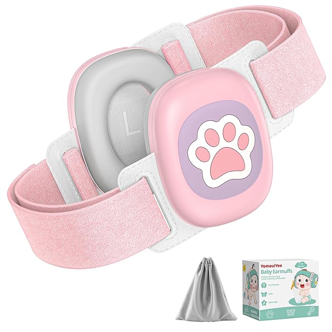 Baby Headphones,Infant Noise Cancelling Earmuffs with Cat Paw Pattern,Infant Ear Protection for Babies 0-48 Months,Baby Travel Essentials for Airplane/Improves Sleep