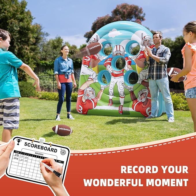 6FT Giant Inflatable Football Target Toss Game - Fun Indoor & Outdoor Yard Games for Kids & Adults, Football Party Throwing Games, Carnival Games, Camping & Tailgate Lawn Activities