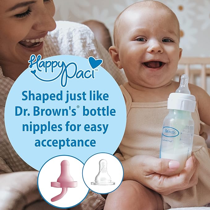 Dr. Brown's HappyPaci 100% Silicone Baby Pacifier, Contoured One-Piece Design, Blue, 0-6m, BPA-Free, 4 Pack