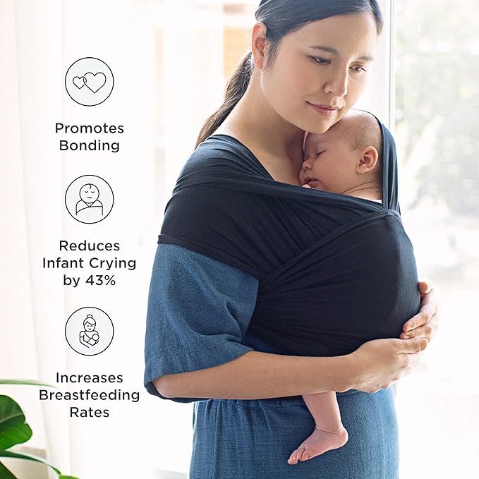 Ergobaby Sustainable Knit Aura Baby Carrier Wrap for Newborn to Toddler (8-25 lbs) - Comfortable, Ergonomic, & Ultra-Soft Newborn Wrap Carrier - One Size Fits Most - Rayon, Grey Stripes