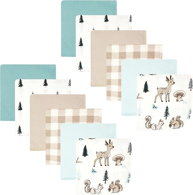 Hudson Baby Unisex Baby Flannel Washcloths, Boy Woodland Pals 12Pk, One Size