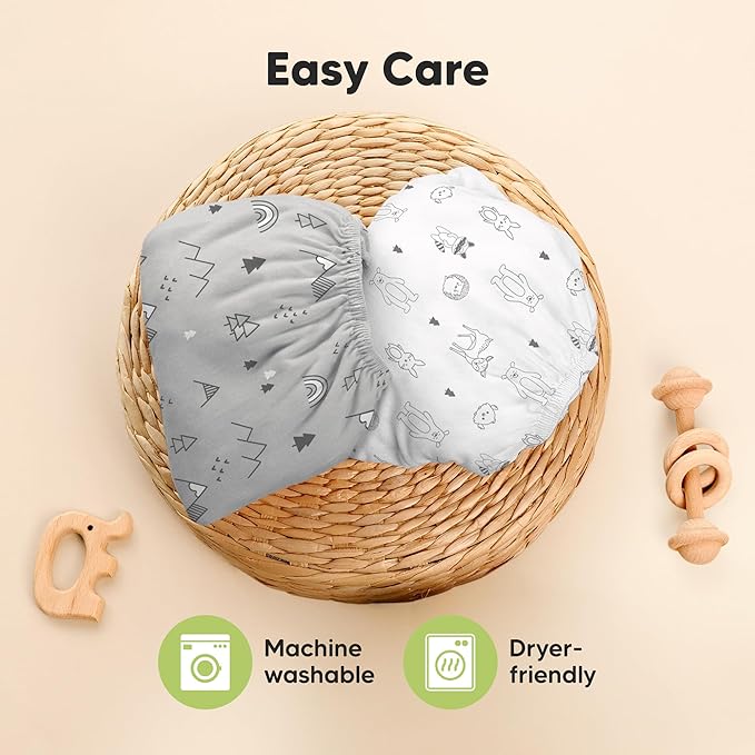 Pack and Play Sheets Fitted - 2-Pack Mini Crib Sheets for Pack N Play Mattress 38x26, Soft & Cozy, Neutral Toddler Playard Bedding, Snug Fitted Mini Baby Crib Mattress Cover Boy, Girl (Woodland)