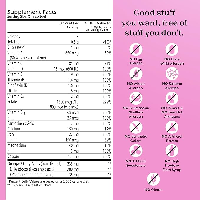 One A Day Prenatal Vitamins- Folic Acid, Iron, Omega- 3 (DHA), Pregnancy Vitamins for Women, Prenatal Multivitamin for Mom and Baby Support, Pregnancy Must Haves 30 Ct (Packaging May Vary)