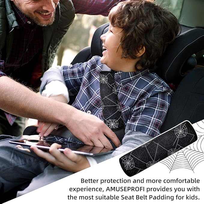 Spider Seat Belt Cover for Kids, Seat Belt Pad for Boys, Car Seat Straps Shoulder Pads for Kids, Kid's Seat Belt Cushion, Shoulder Strap Pad, 1 Piece(Black）
