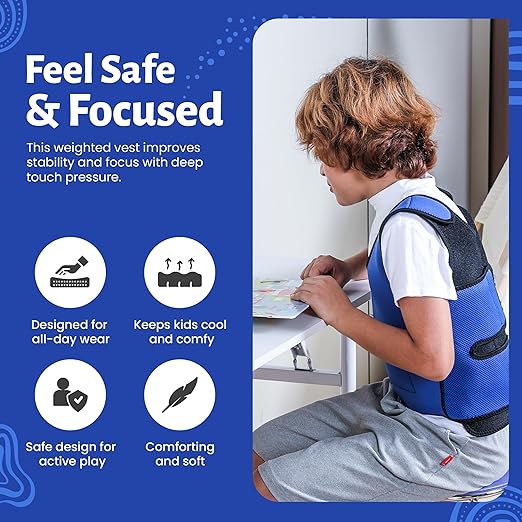 Sensory Compression Vest, Weighted vest, Calming Vest for Kids with ADHD, Weighted Jacket for Anxiety, Highly Adjustable, From Elementary to Highschool, Keeps safe and Secure Feeling For Your Child.