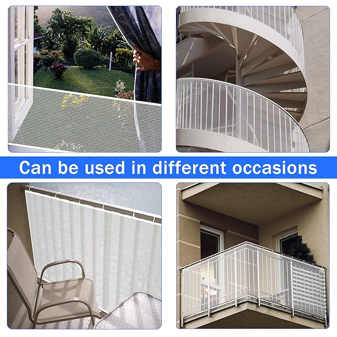 Stairway Net - Baby Safety Rail – Balcony Railing Guard -10ft L x 2.6ft H Banister Proofing Stair for Child, Small pet,Toy- Indoor & Outdoor(White)