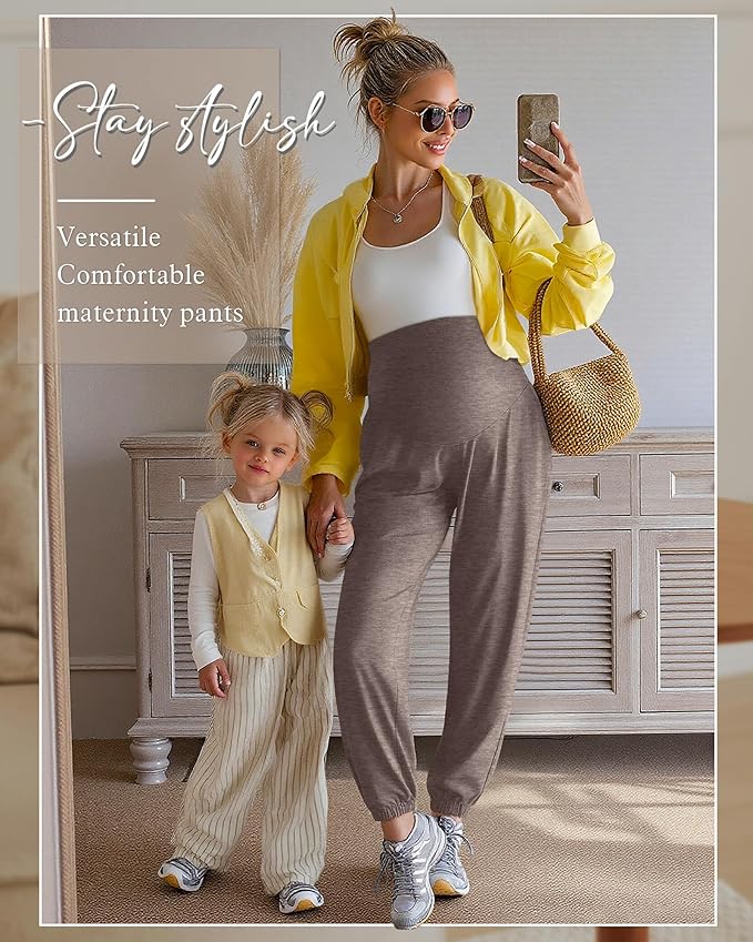 3 Pack Women's Maternity Pants Maternity Jogger Sweatpants Over The Belly Stretchy Pregnancy Pants with Pockets