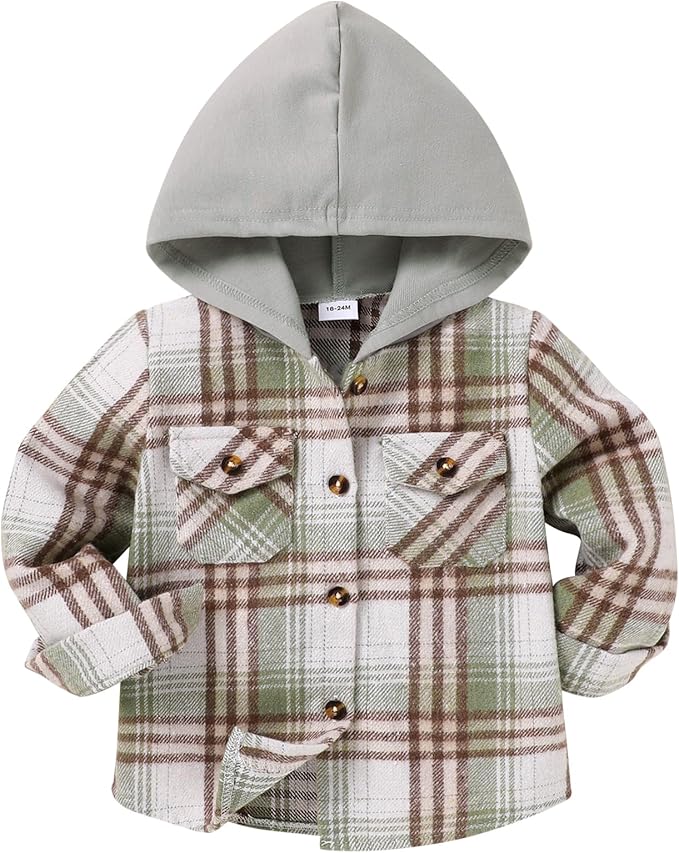 YOUNGER STAR Toddler Kids Boys Girls Flannel Hooded Plaid Shirt Button Baby Red Clothes