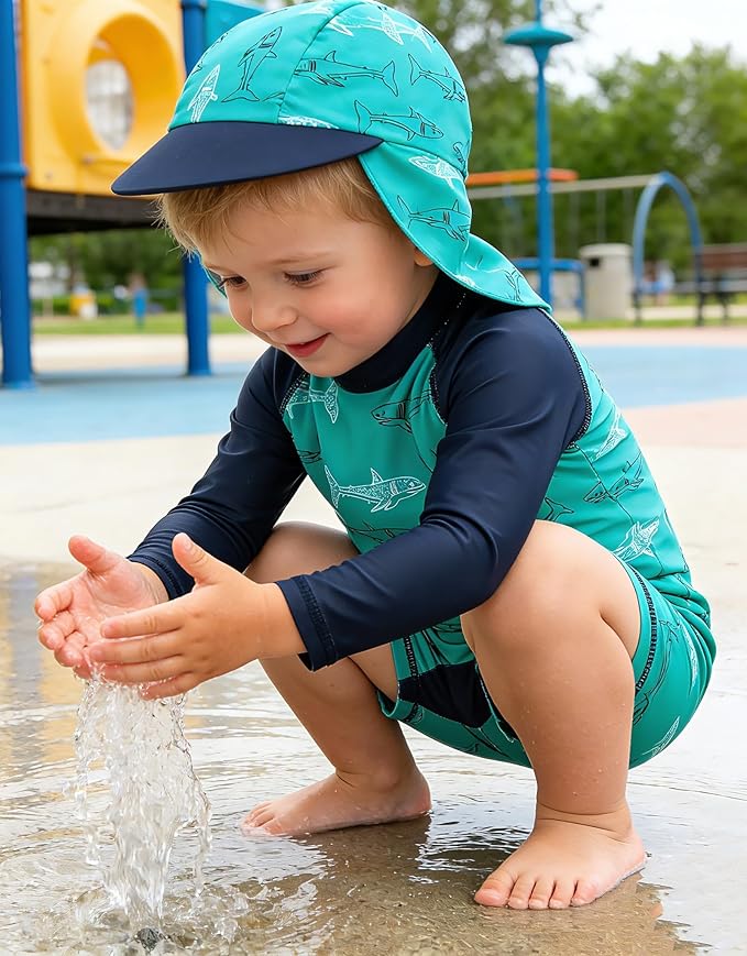 ADUKIDE Baby Boys Swimsuit Summer Beach Rash Guard Swimwear One Piece Sunsuit with Sun Hat 3-24 Months