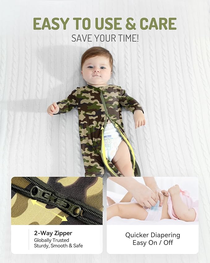 HAPIU Rayon from Bamboo Baby Footed Pajamas, 2 Way Premium Zipper, Footie for Baby Boy Girls, Newborn-24 Months