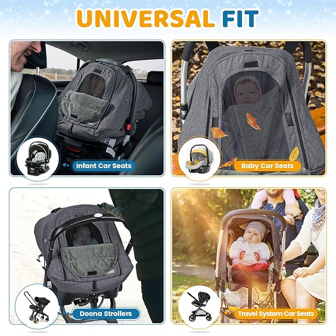Orzbow Winter Car Seat Cover Baby | Waterproof Infant Carseat Cover Compatible with Doona Car Seats and Strollers, Breathable Baby Carseat Canopy, Baby Winter Essentials, Dark Grey