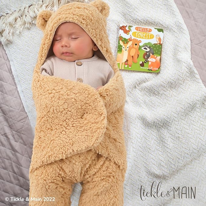 Tickle & Main Forest Animal Newborn Gift Set - 3-Piece, 26 x 29 in Cotton Swaddle Blanket - Plush Tree Rattle & Storybook