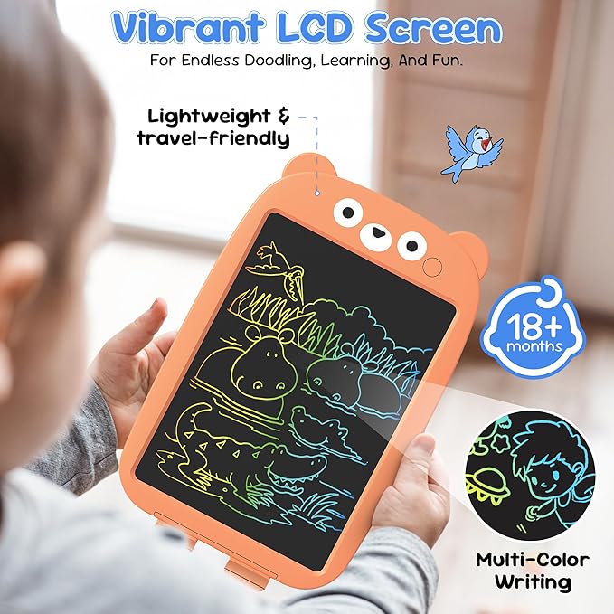 Henry & Colin Bear Themed LCD Writing Tablet for Kids – Reusable, Travel-Friendly Drawing Pad for Boys & Girls Ages 3 & Up. Ideal for Writing, Drawing, Creativity, Fun, Learning & Education (Orange)