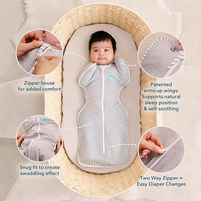 Love to Dream Warm Swaddle UP 2.5 TOG Baby Sleep Sack for Autumn & Winter | Arms Up Position for Self-Soothing, Calms Startle Reflex | Newborn 5–8.5 lbs, White Rainbow Dream