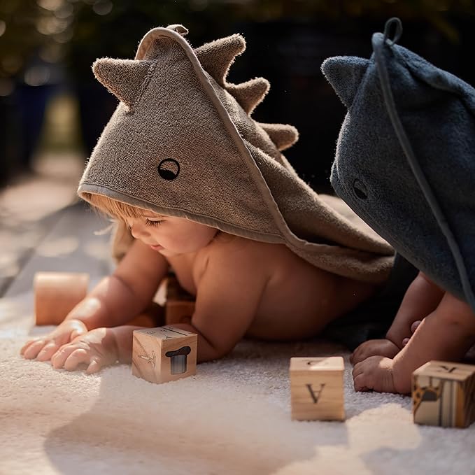 Baby Hooded Towel – Organic Cotton Baby Bath Towels – Baby Towels, Baby Bath Towels for Baby Boy, Baby Girl, 32" x 32" Super-Soft and Absorbent Baby Towels for Newborn (Dino - Green Moss)