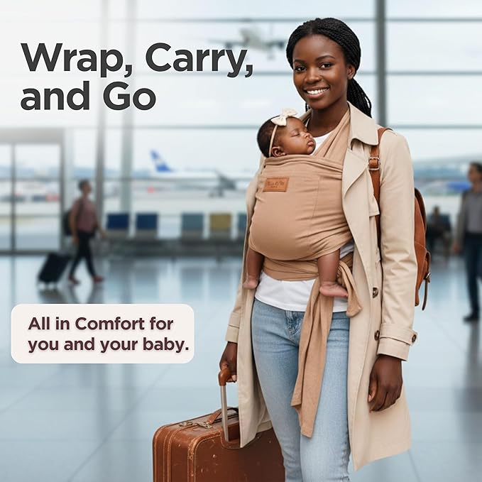 Baby Wrap Carrier - Premium Cotton Baby Carrier Wrap for Newborn to Toddler- Infant Carrier- Baby Holder One Size Fits All with Front Pocket(Beige) by Max&so