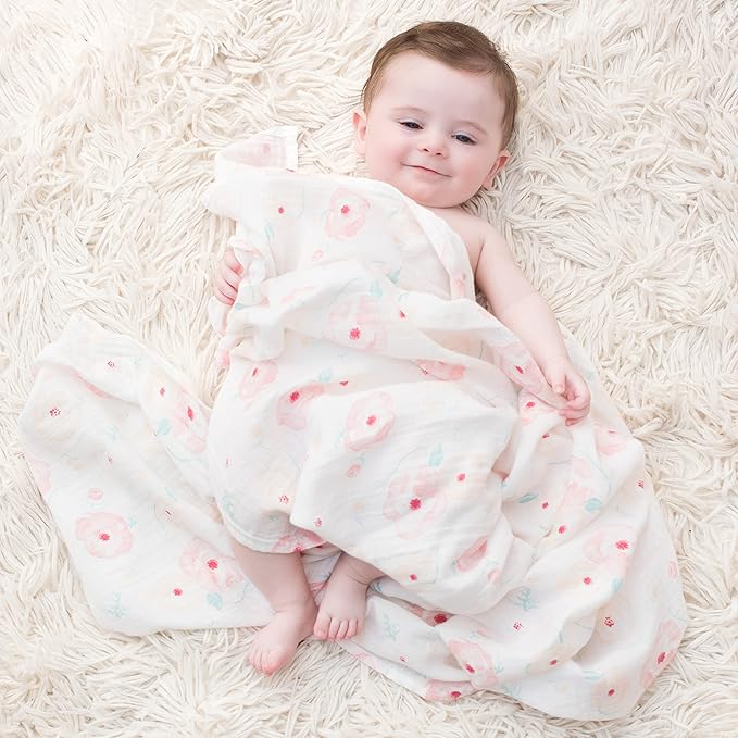 aden + anais Essentials Muslin Swaddle Blankets for Baby Girls and Boys, Newborn Receiving Blanket for Swaddling, 100% Cotton Baby Swaddle Wrap, 4 Pack, Full Bloom