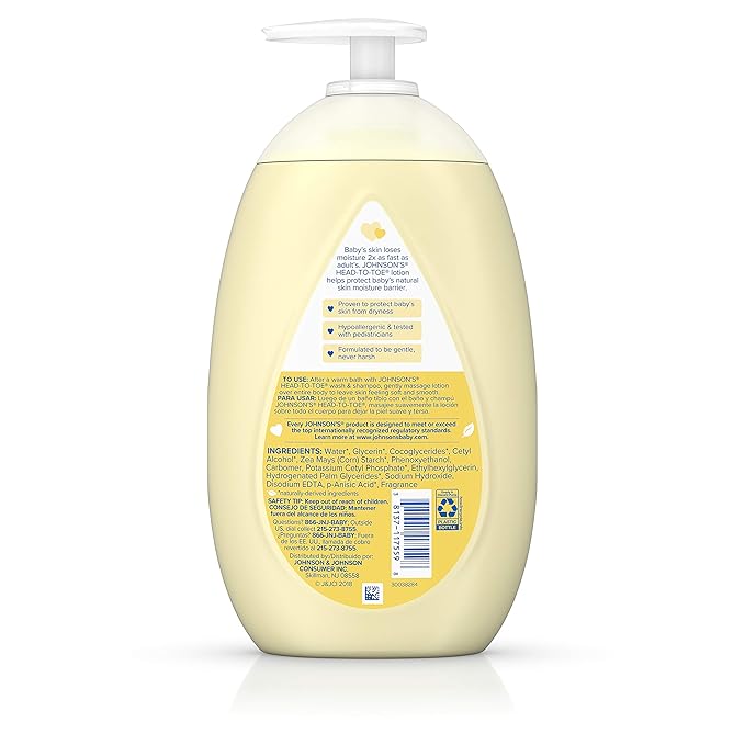 Johnson's Head-to-Toe Moisturizing Baby Body Lotion for Sensitive Skin, Hypoallergenic and Paraben-, Phthalate- and Dye-Free Baby Skin Care, 27.1 Fl Oz (Pack of 1)