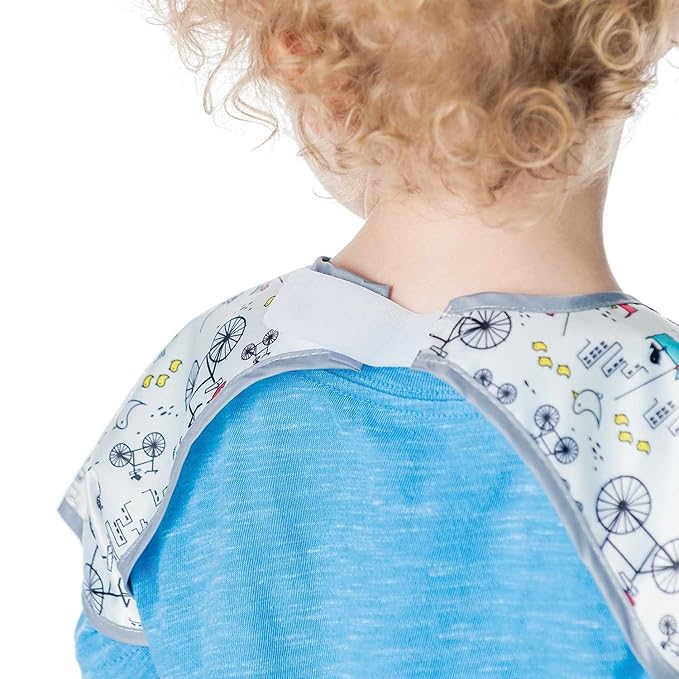 Bumkins Short Sleeve Bib for Girl or Boy, Toddler and Kids for 1-3 Years, Large Size, Essential Must Have for Junior Children, Eating, Mess Saving Soft Fabric Apron for Play, Wonder Woman DC Comics