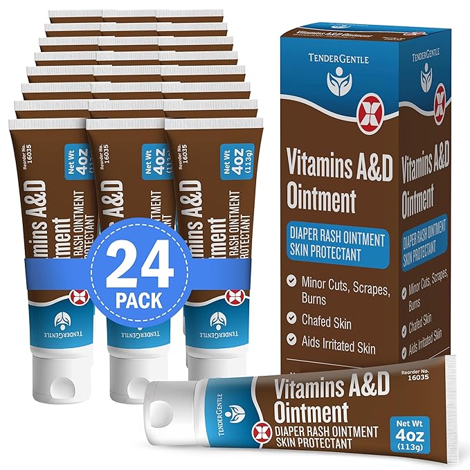 Vitamin A&D Ointment for Baby Diaper Rashes - 4 oz Tube, 24 Pack - A and D Ointment for Adults, Seniors, and Babies