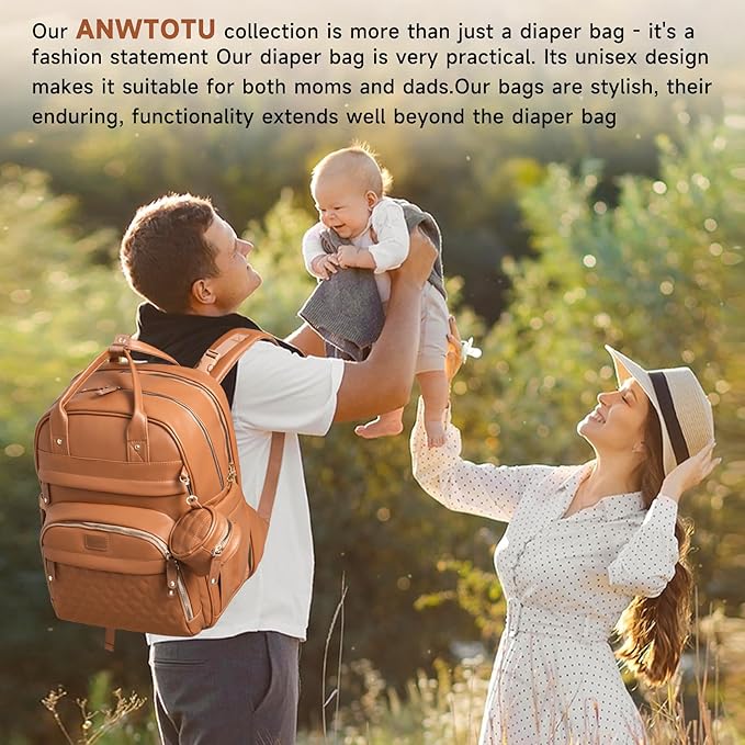 Leather Baby Diaper Bags with Changing Station,Extra large Capacity Baby Diaper Bag Backpack,Waterproof Baby Essentials(Brown)