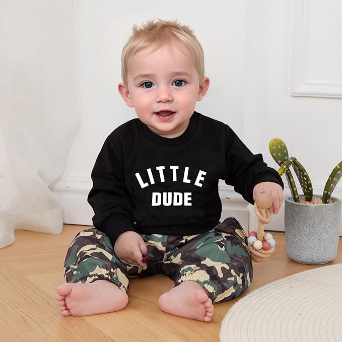 wdehow Toddler Kids Baby Boy Fall Outfits 1T 2T 3T 4T 5T Letter Print Long Sleeve Tops Camouflage Pants Winter Clothes Sets