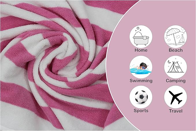 ORIGINAL KIDS 6 Piece Towel Set - Cabana Stripe - Rugby Stripe - 2 Bath Towels, 2 Hand Towels, 2 Washcloths - 100% Cotton - Soft Absorbent Quick Dry Durable Pool Shower Beach - Gift - Pink White