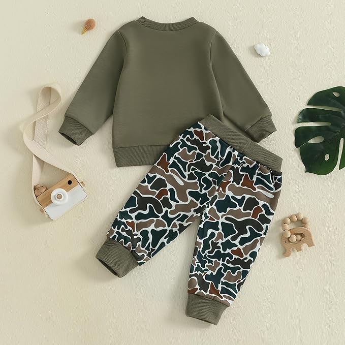 Toddler Boy Fall Winter Clothes Baby Camo Hunting Outfits Retro Pullover Sweatshirts + Camouflage Pants Set