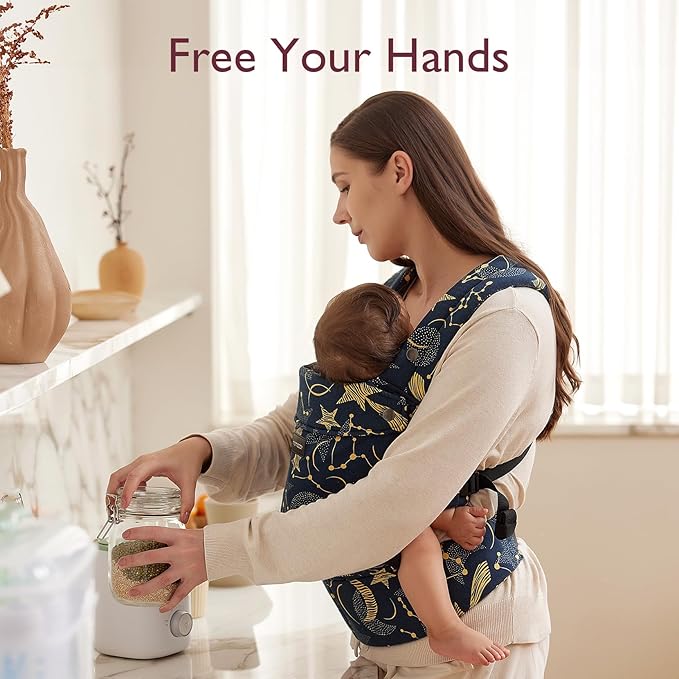 Momcozy Baby Carrier - Ergonomic, Cozy and Lightweight Carrier for 7-45lbs, Effortless to Put On, Ideal for Hands-Free Parenting, Enhanced Lumbar Support, Starry Night