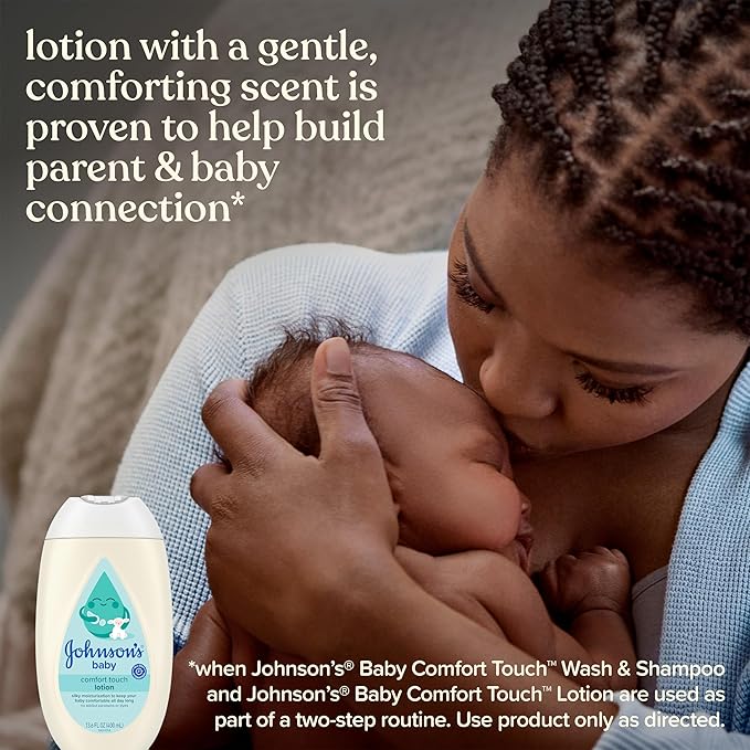 Johnson's Baby Comfort Touch Newborn Baby Face & Body Lotion, Silky Moisturizing Lotion, Baby Essentials, Hypoallergenic, No added Parabens &Dyes, 13.6 fl. oz
