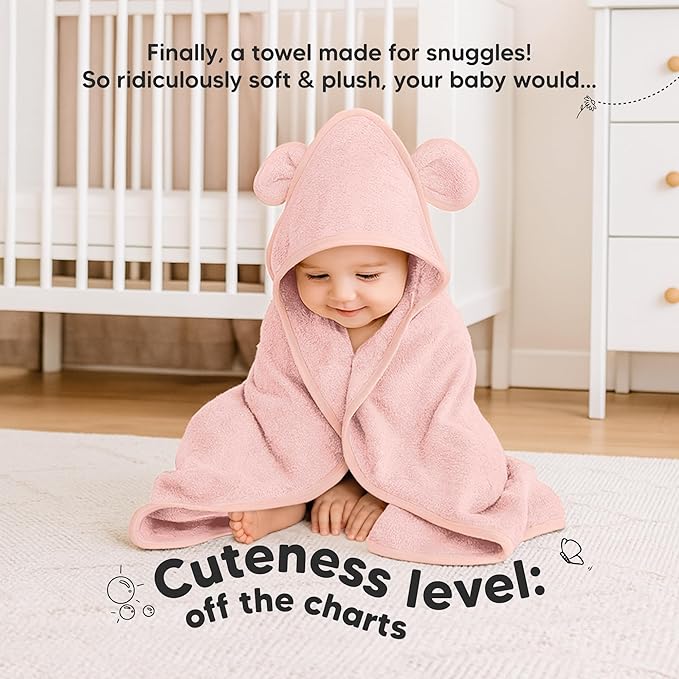 KeaBabies 2-Pack Hooded Baby Towels for Newborn - 30x30 Soft & Absorbent Viscose From Bamboo Baby Bath Towels with Hood for Infant, Toddler,Kids,Boys Girls,Newborn Bath Essentials (Rose Ivory, Petite)