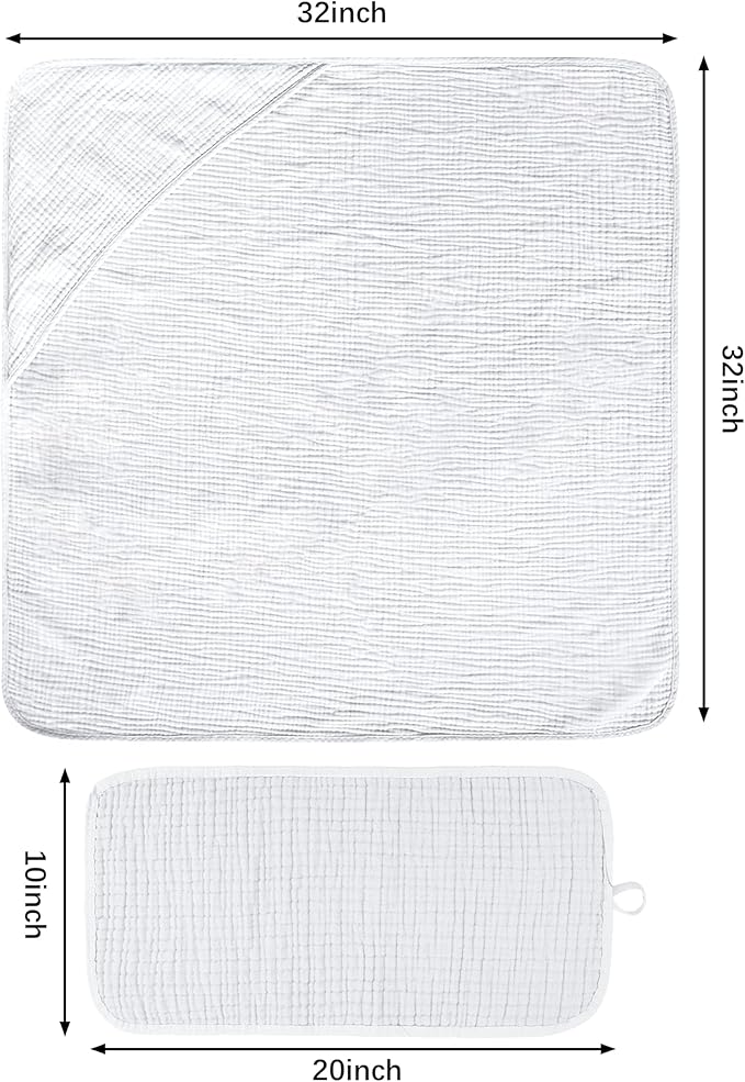 6Pcs Baby Muslin Hooded Bath Towels and Washcloths,32"x 32" Muslin Cotton Hooded Baby Towels for Newborn Shower