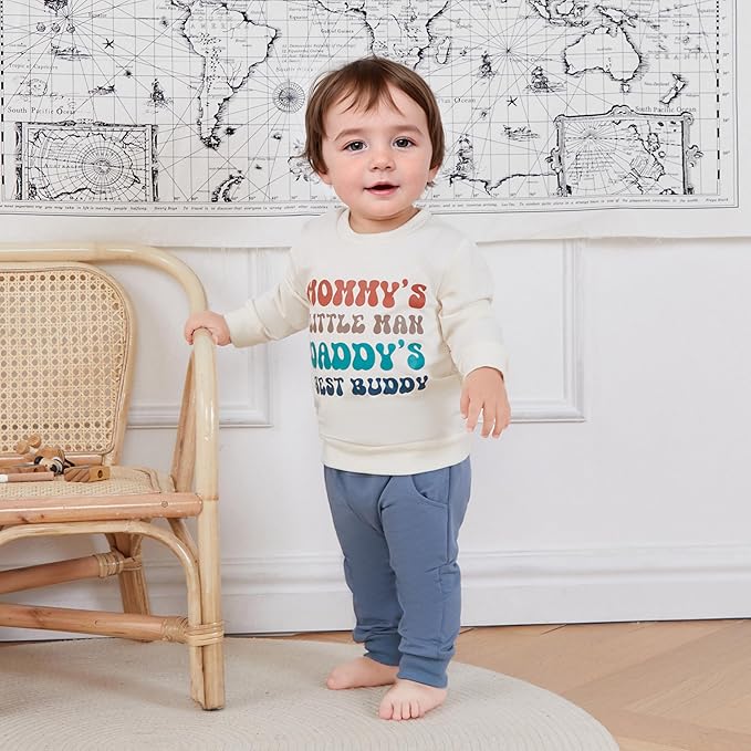 Baby Boy Fall Clothes Set Long Sleeve Letter Print Sweatshirt Pants Toddler Infant Outfits 6 12 18 24 Months 2T