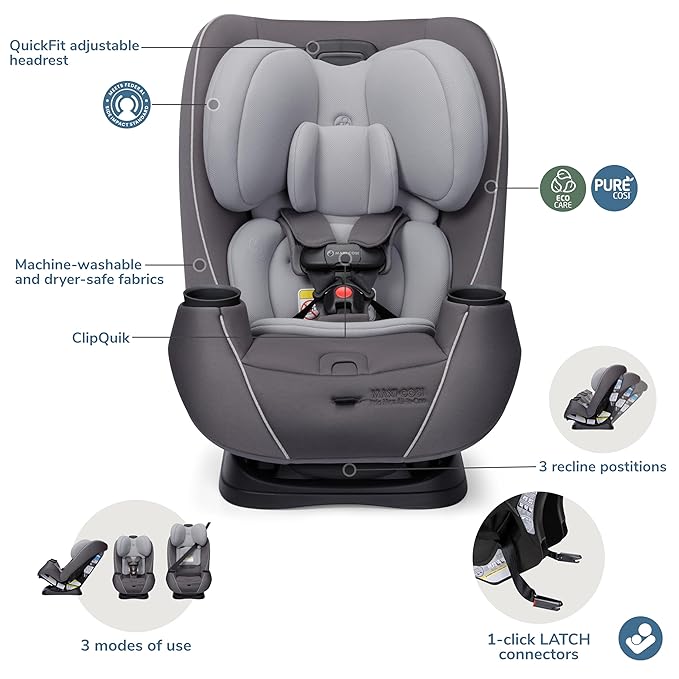 Maxi-CosiPria Max 3-in-1 Convertible Car Seat, Infant to Toddler Car Seat, ClipQuick Magnetic Chest Clip, Quick-Install Latch, Machine-Washable Cover, 5-100 lbs, Escargot